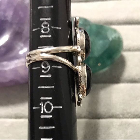 New Genuine Sterling Silver Black Onyx Double Stone Ring Size 8.5-8.75 Crystal - Picture 4 of 16
